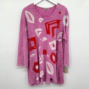 Jess & Jane Tunic Top Shirt Blouse‎ Size 1X Knit Artsy Statement Lagenlook FLAW